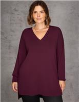 Live Unlimited London Ribbed V-Neck Longline Jumper Dark Burgundy