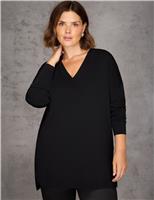 Ribbed V-Neck Longline Jumper