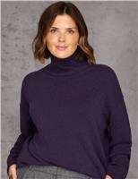Wool Blend Roll Neck Wide Sleeve Jumper with Cashmere