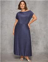 Sparkly Asymmetric Maxi Waisted Dress