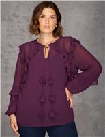 Ruffle Tie Neck Blouson Sleeve Blouse