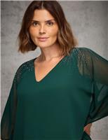 Chiffon Embellished V-Neck Overlay Top