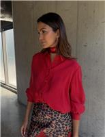 Lyocell Rich Collared Blouson Sleeve Shirt