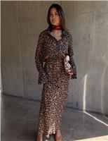 Never Fully Dressed Cherry Leopard Print Maxi Waisted Dress Brown