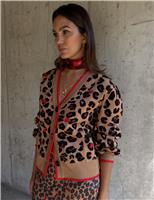 Cherry Leopard Print V-Neck Cardigan