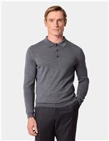 Hawes & Curtis Pure Wool Long Sleeve Polo Shirt Olive