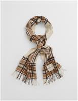 Pure Wool Checked Fringed Scarf