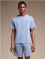 Boss Cotton Rich Waffle Logo Embroidery T-Shirt Blue