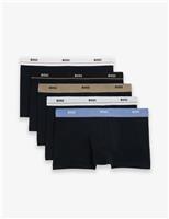 5 Pack Cotton Rich Logo Waistband Trunks
