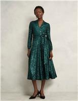 Sequin V-Neck Midi Skater Dress