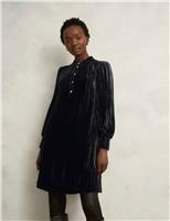 Velvet Button Front Knee Length Shift Dress