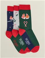 3pk Cotton Rich Festive Robin Ankle High Socks