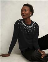 Wool Blend Embellished Crew Neck Jumper