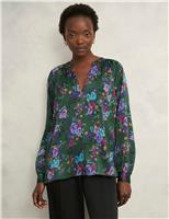 Satin Floral V-Neck Blouse