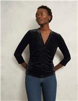 Velvet Ruched V-Neck 3/4 Sleeve Blouse