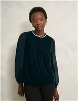 Velvet Embellished Sheer Sleeve Blouse