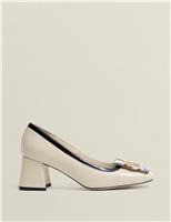 Leather Block Heel Court Shoes