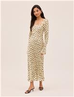 Kitri Satin Polka Dot Square Neck Bodycon Dress Yellow