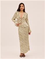 Kitri Satin Polka Dot Midi Slip Skirt Yellow