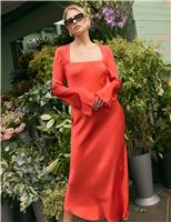 Satin Square Neck Midi Dress