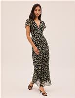 Cherry Print V-Neck Maxi Tea Dress