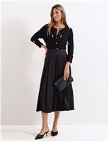 Cotton Rich Pleated Midi Skirt