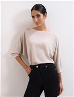 Phase Eight Sequin Slash Neck Batwing Sleeve Jumper Gold