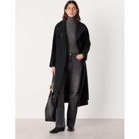 Whistles Morgan Pure Wool Belted Funnel Neck Wrap Coat Black