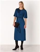 Satin Twist Front Midi Waisted Dress