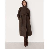 Whistles Morgan Pure Wool Belted Funnel Neck Wrap Coat Taupe