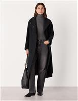 Pure Wool Belted Funnel Neck Wrap Coat