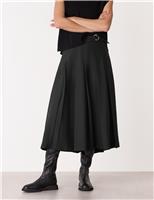 Whistles Wool Blend Pleated Midi Kilt Skirt Black