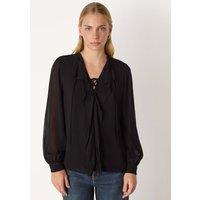 Whistles Sheer V-Neck Frill Neck Blouse Black