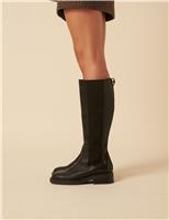 Nobody's Child Leather Block Heel Knee High Riding Boots Black