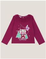 Pure Cotton Christmas Scene Appliqu T-Shirt (3-13 Yrs)