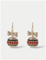 Bow Bauble Rhinestone Drop Earrings