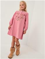 Cord Floral Embroidered Smocked Dress (2-13 Yrs)