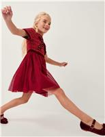 Tweed Diamante Bow Tulle Party Dress (3-15 Yrs)