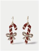 Rhinestone Candy Cane Christmas Earrings