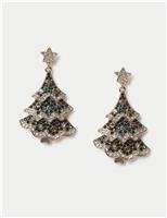 Rhinestone Tree Drop Earrings