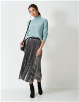 Metallic Pleated Midi Skirt
