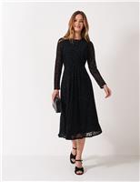 Mesh Jersey Animal Print Flock Midi Dress