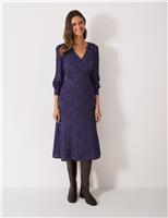 Floral V-Neck Midi Shirred Tea Dress