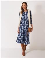Jersey Floral Round Neck Midi Tea Dress