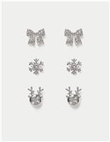 Snowflake Bow and Reindeer Stud Earrings
