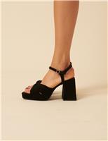 Velvet Ankle Strap Block Heel Sandals