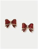 Red Rhinestone Bow Stud Earrings