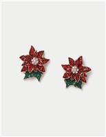 Rhinestone Poinsettia Flower Earrings