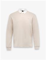 Boss Cotton Rich Button Down Collar Rugby Shirt Beige