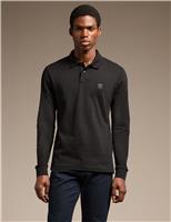 Boss Cotton Rich Long Sleeve Polo Shirt Dark Green